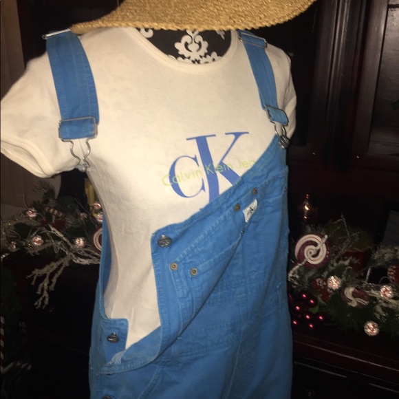 Calvin Klein turquoise bib overall shorts t-shirt - Picture 4 of 4